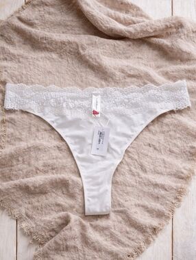 NWT Cosabella Lovee Lace Trim Thong Panty in White Size 3XL